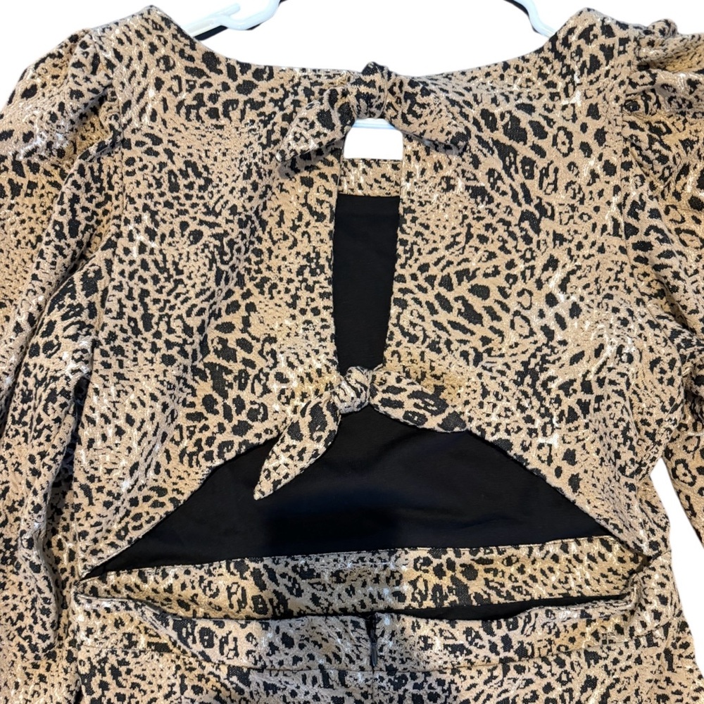 Anthropologie Maeve Animal Print Knit Cut Out Mini Dress - Picture 7 of 8